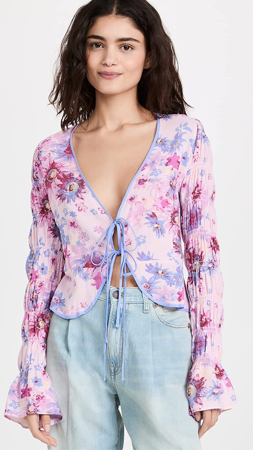 Blusa feminina Venice Floral com amarração frontal, roxa, tamanho extrapequeno