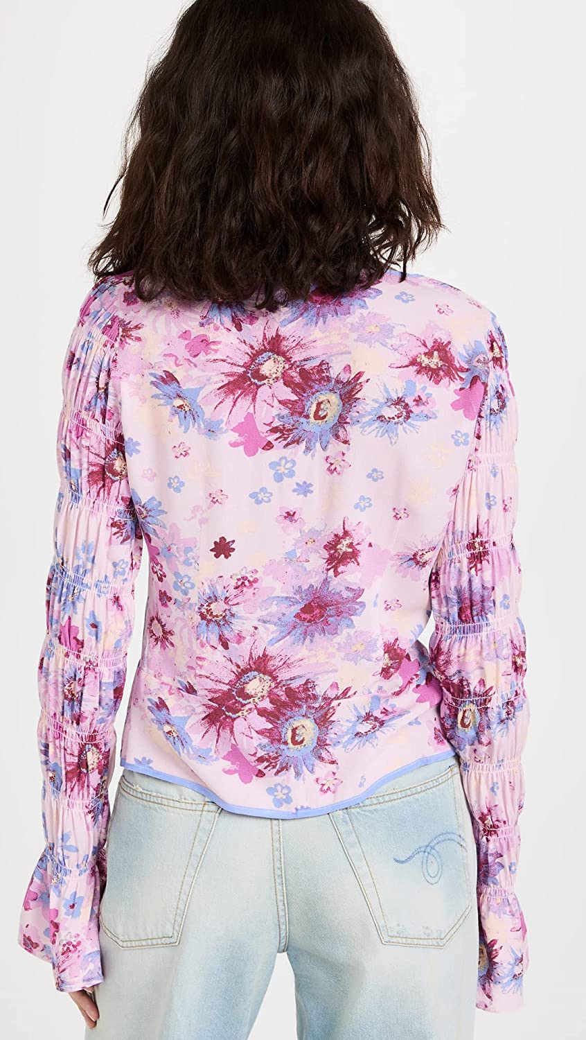 Blusa feminina Venice Floral com amarração frontal, roxa, tamanho extrapequeno