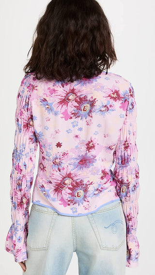 Blusa feminina Venice Floral com amarração frontal, roxa, tamanho extrapequeno