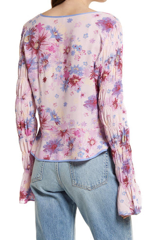 Blusa feminina com amarração frontal floral Venice da Free People, roxa, tamanho pequeno