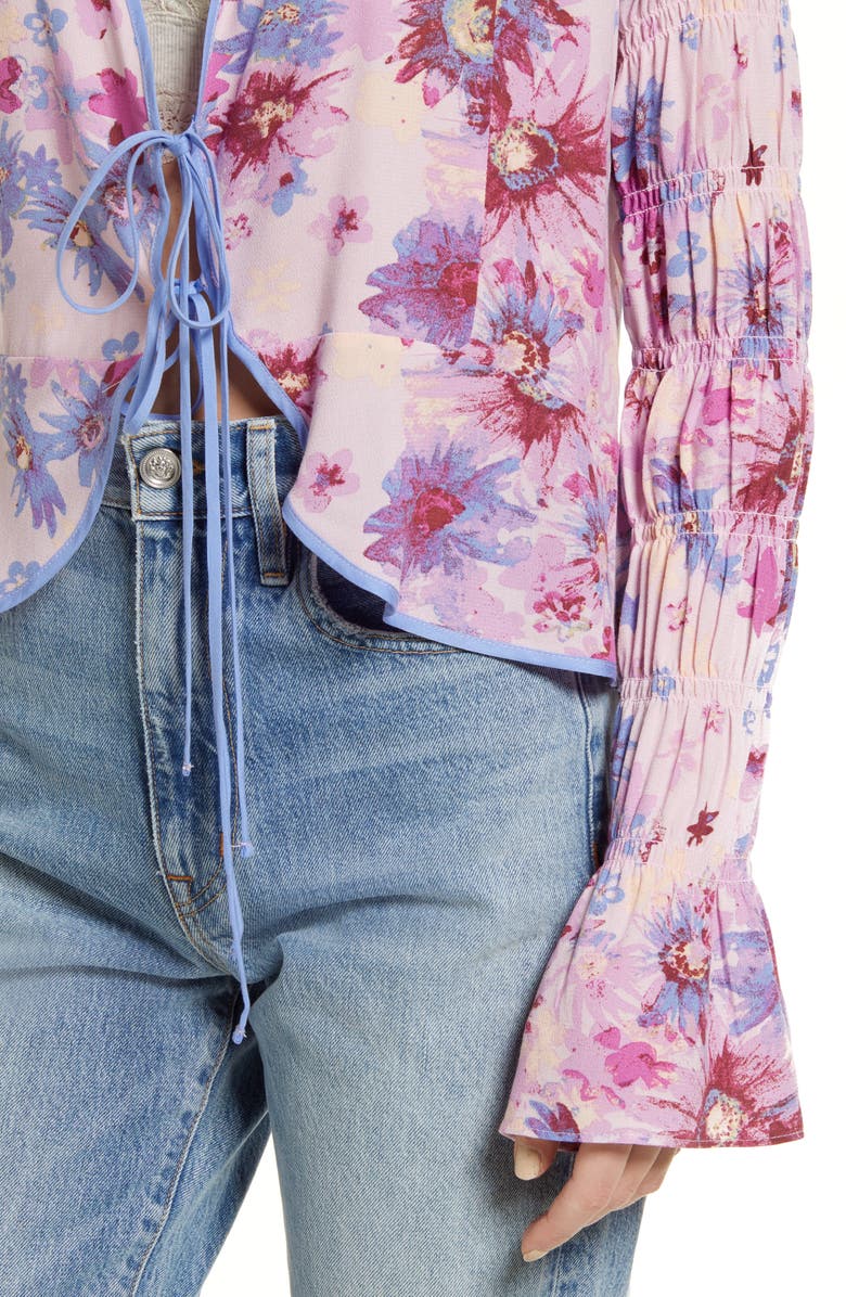 Blusa feminina com amarração frontal floral Venice da Free People, roxa, tamanho pequeno