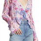 Blusa feminina com amarração frontal floral Venice da Free People, roxa, tamanho pequeno