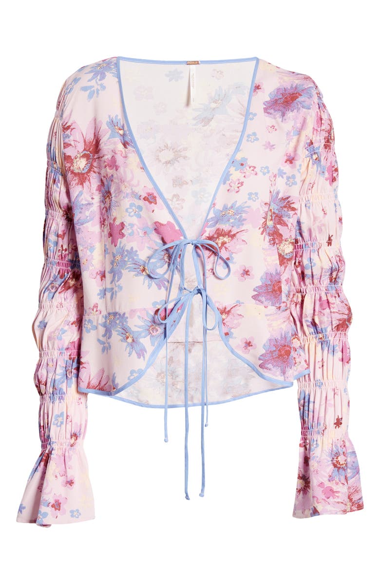 Blusa feminina com amarração frontal floral Venice da Free People, roxa, tamanho pequeno