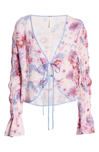 Blusa feminina com amarração frontal floral Venice da Free People, roxa, tamanho pequeno