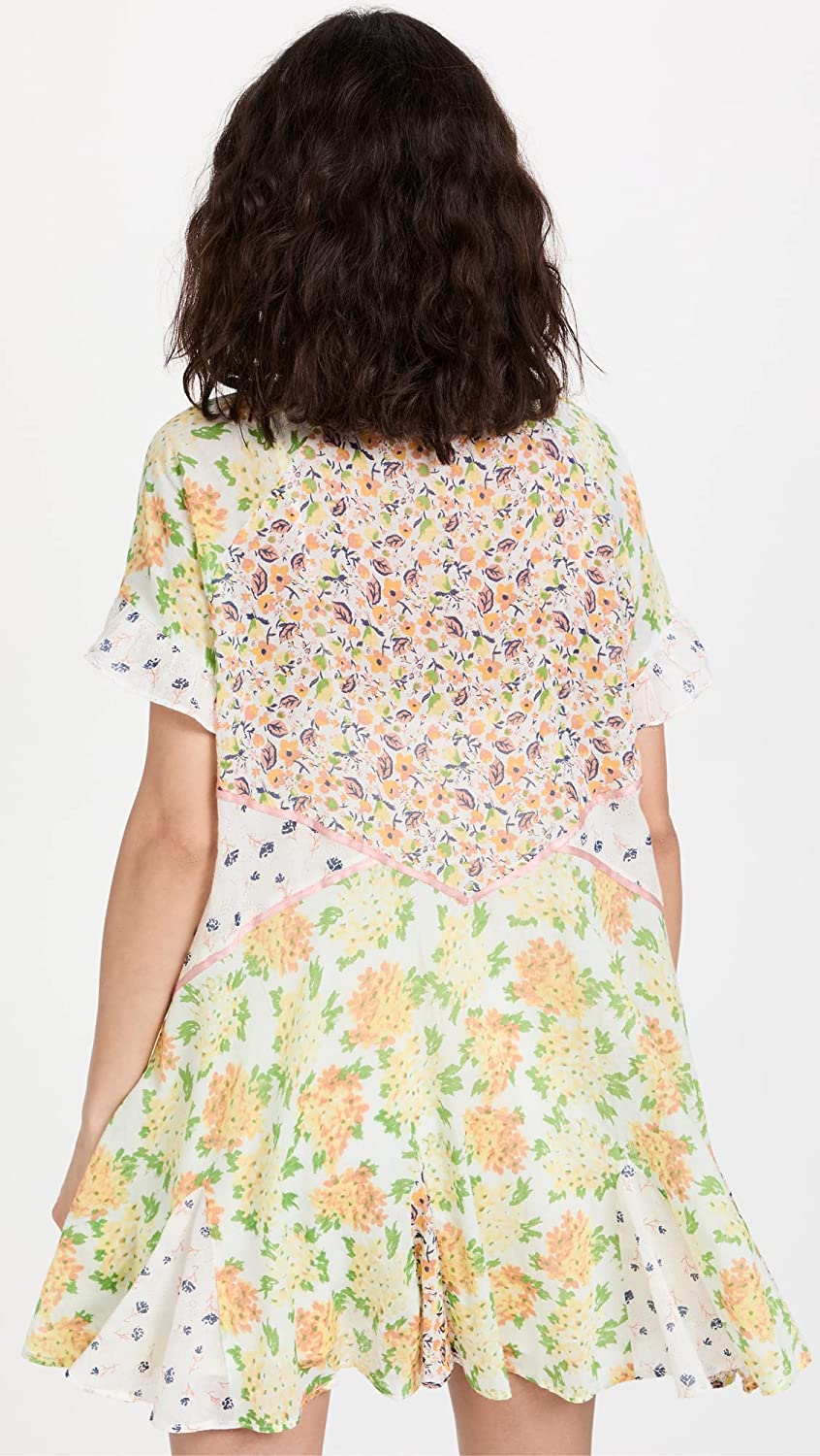 Minivestido de algodão com patchwork de flores silvestres feminino Free People, marrom, tamanho médio