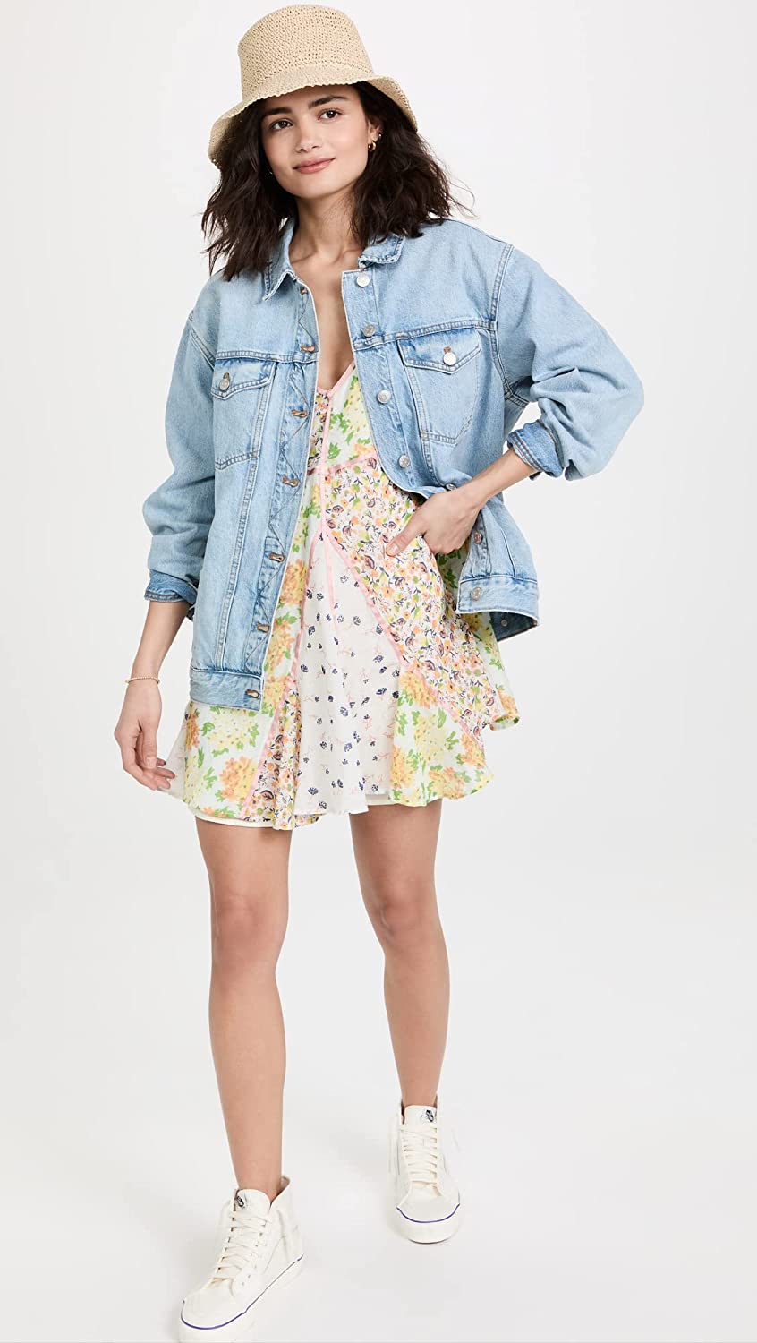 Minivestido de algodão com patchwork de flores silvestres feminino Free People, marrom, tamanho médio