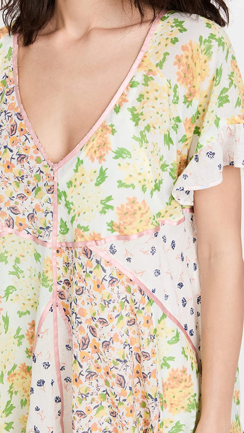 Minivestido de algodão com patchwork de flores silvestres feminino Free People, marrom, tamanho médio