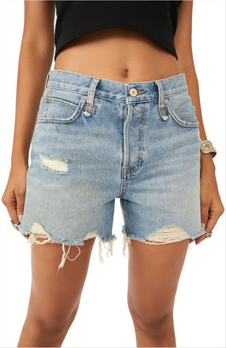 Shorts femininos Makai de cintura alta com corte alto, azul, tamanho 28