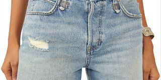 Shorts femininos Makai de cintura alta com corte alto, azul, tamanho 28
