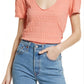 Camiseta feminina Sugar Cube com decote em V, rosa, tamanho pequeno