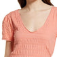 Camiseta feminina Sugar Cube com decote em V, rosa, tamanho pequeno