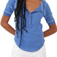 Calça Henley Feminina On The Run Algodão Blend Azul Tamanho Médio