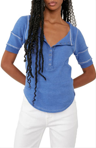 Calça Henley Feminina On The Run Algodão Blend Azul Tamanho Médio