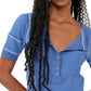 Calça Henley Feminina On The Run Algodão Blend Azul Tamanho Médio