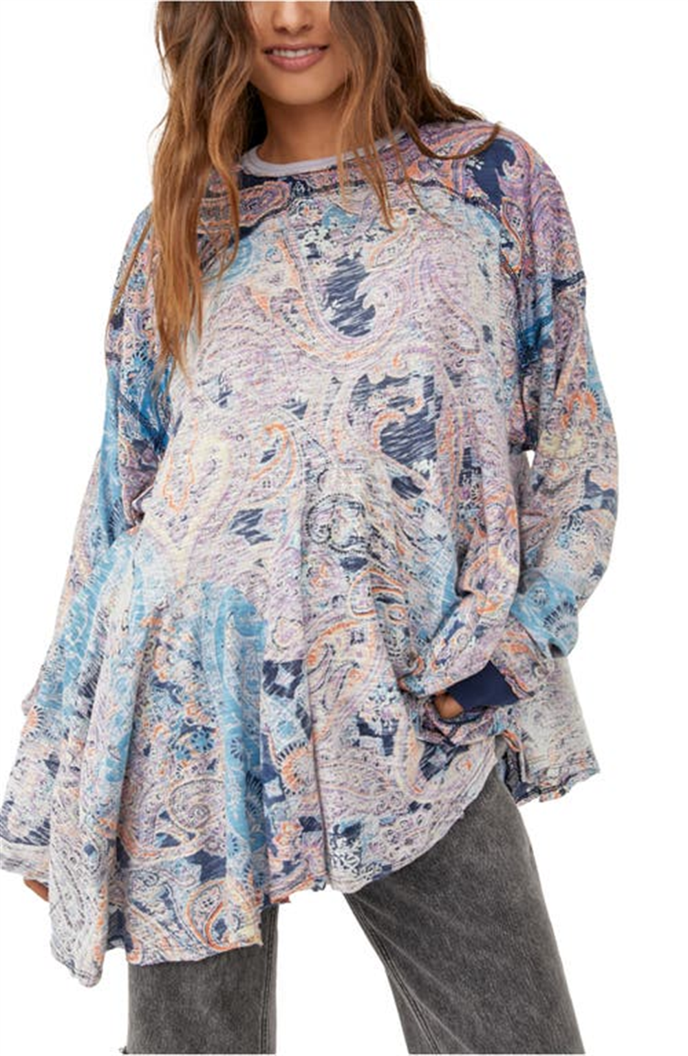 Camiseta feminina Free People Making Circles Paisley de algodão e modal, tamanho X-S