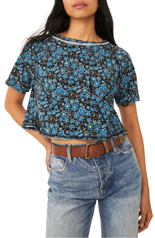 Camiseta feminina Sammie Stripe Crop de algodão Raglan da Free People, preta, tamanho grande