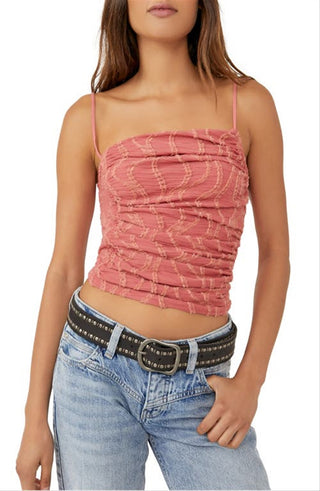 Camisola feminina Free People Sand Dunes com franjas, vermelha, tamanho médio