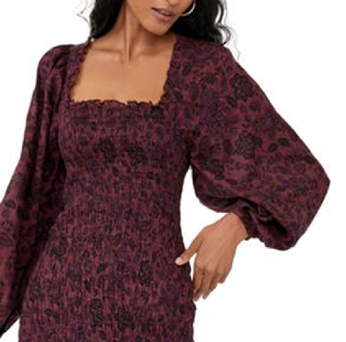 Vestido curto de manga comprida Smock It To Me da Free People para mulheres, preto, tamanho médio