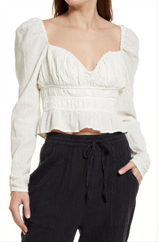 Blusa de algodão com gola amarrada Chloe Smocked feminina Free People, branca, tamanho X-S
