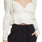 Blusa de algodão com gola alta Chloe Smocked da Free People para mulheres, branca, tamanho médio