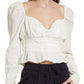 Blusa de algodão com gola alta Chloe Smocked da Free People para mulheres, branca, tamanho médio