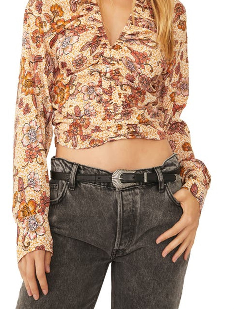 Top curto estampado Got You da Free People para mulheres, marrom, tamanho médio