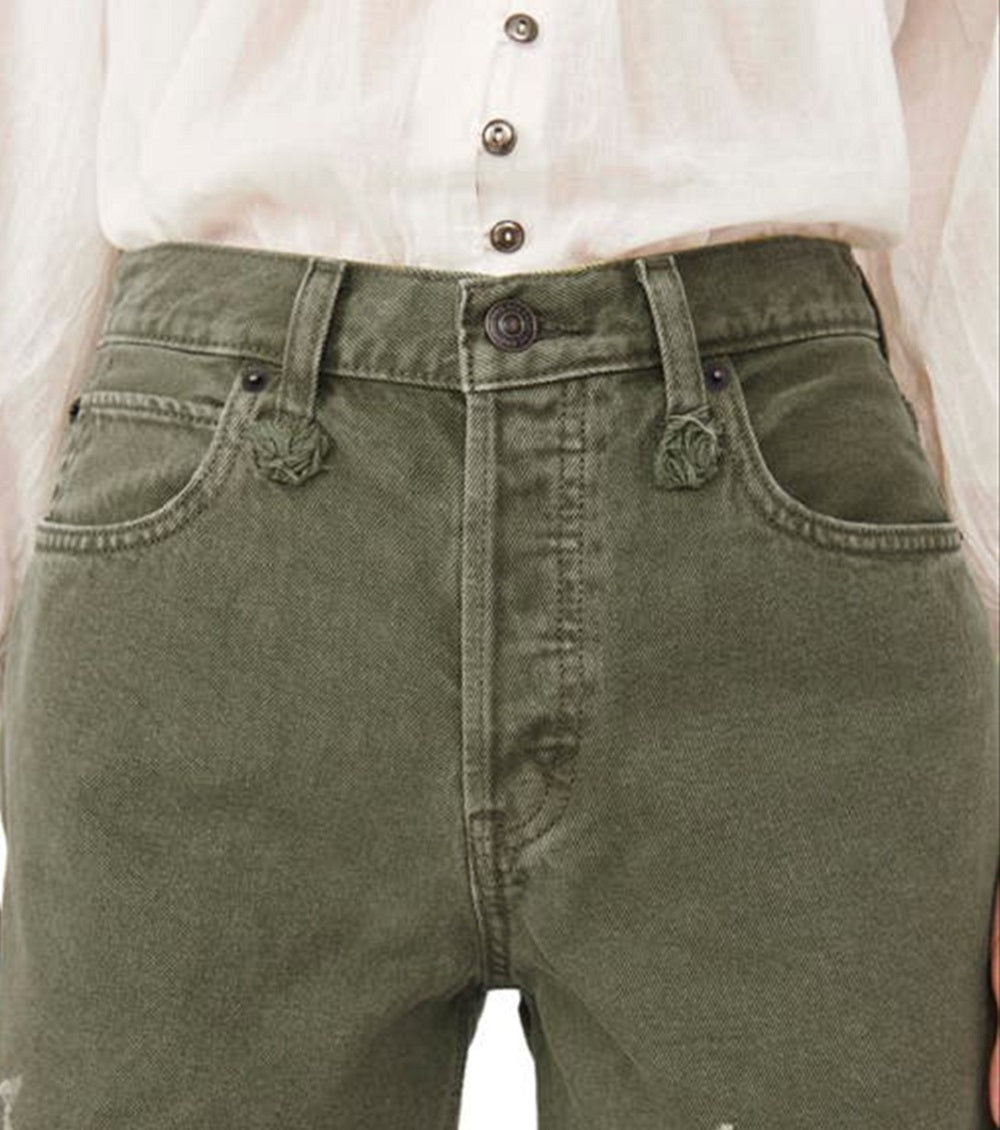 Shorts jeans rasgado e cortado Makai feminino da Free People, verde, tamanho 28