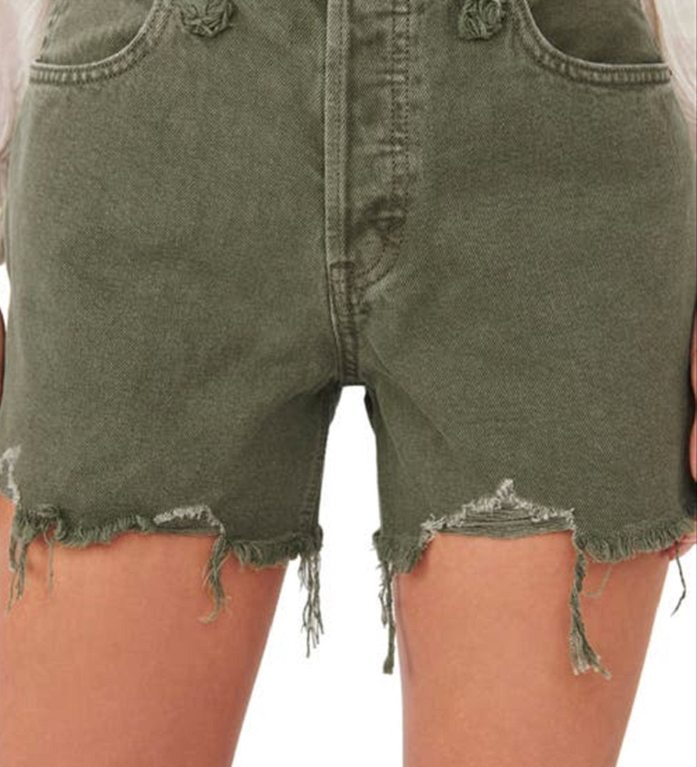 Shorts jeans rasgado e cortado Makai feminino da Free People, verde, tamanho 28