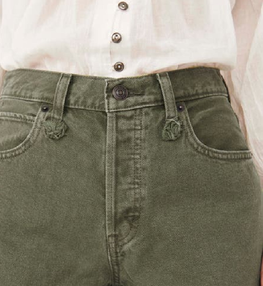 Shorts jeans rasgado com corte Makai feminino da Free People, verde, tamanho 29