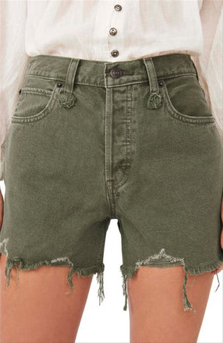 Shorts jeans rasgado e cortado Makai feminino da Free People, verde, tamanho 30