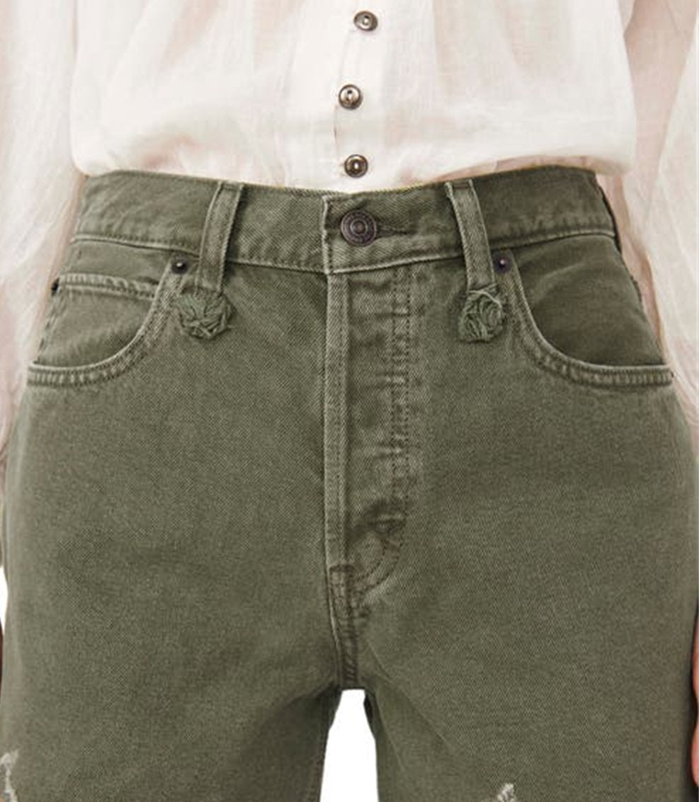 Shorts jeans rasgado e cortado Makai feminino da Free People, verde, tamanho 30