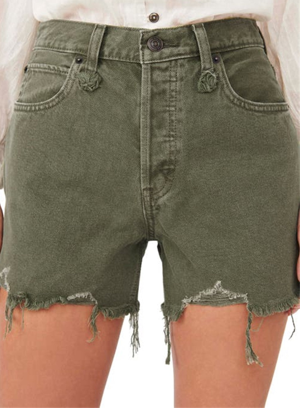Shorts jeans rasgado e cortado Makai feminino da Free People, verde, tamanho 30