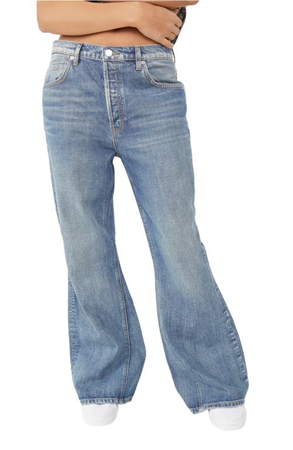 Calça jeans flare feminina New Dawn da Free People, azul, tamanho 30