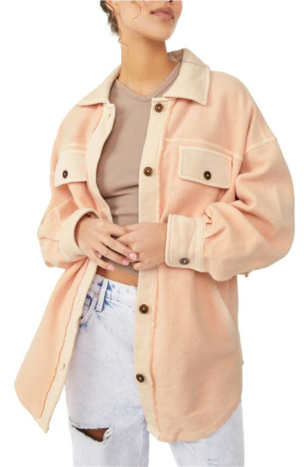 Camisa e jaqueta de lã Ruby Fleece feminina Free People, laranja, tamanho X-S