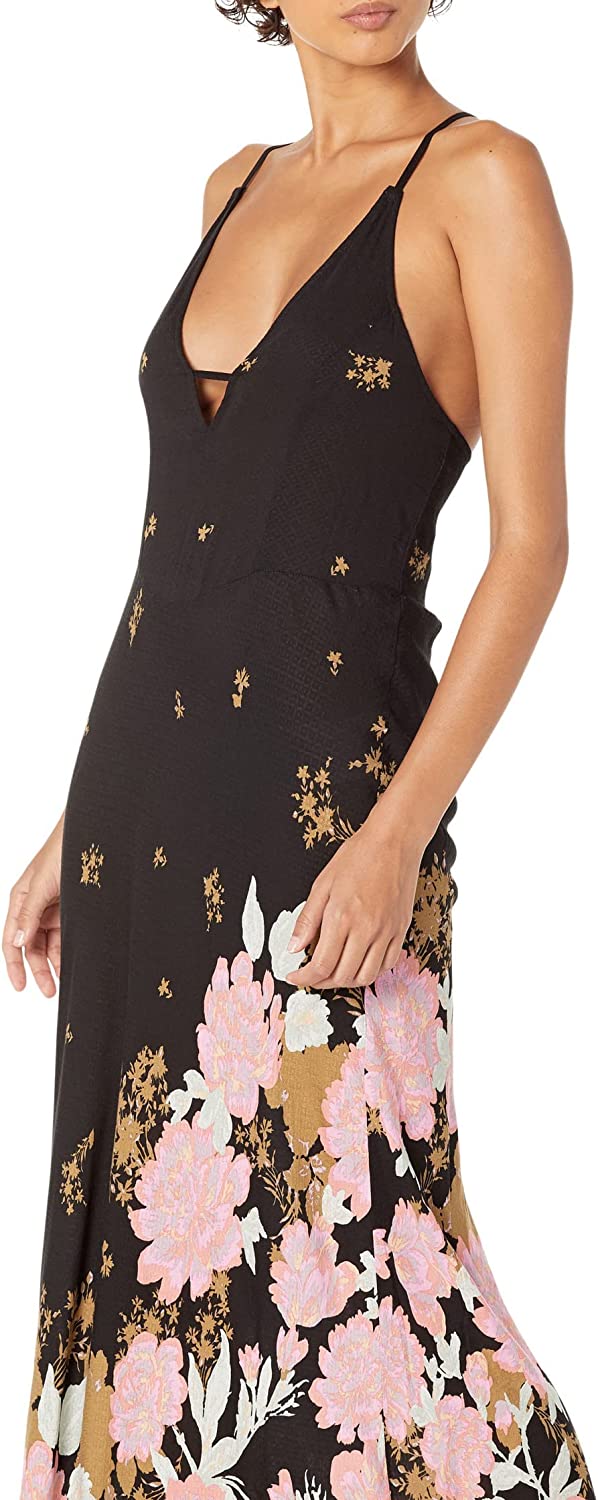 Vestido longo floral Get To You da Free People para mulheres, preto, tamanho extrapequeno