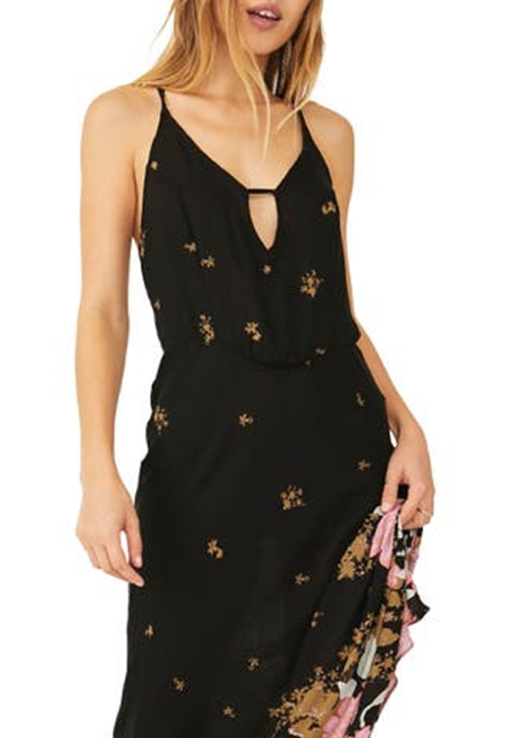 Vestido longo floral Get To You da Free People para mulheres, preto, tamanho médio