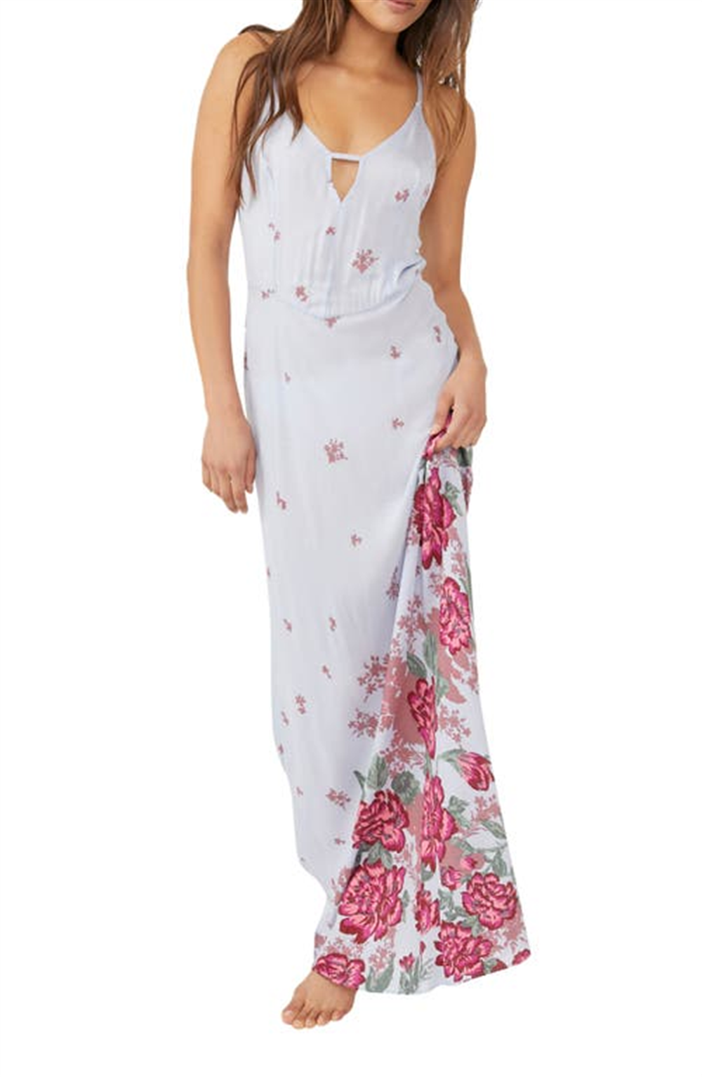 Vestido longo floral Get To You da Free People para mulheres, roxo, tamanho extragrande
