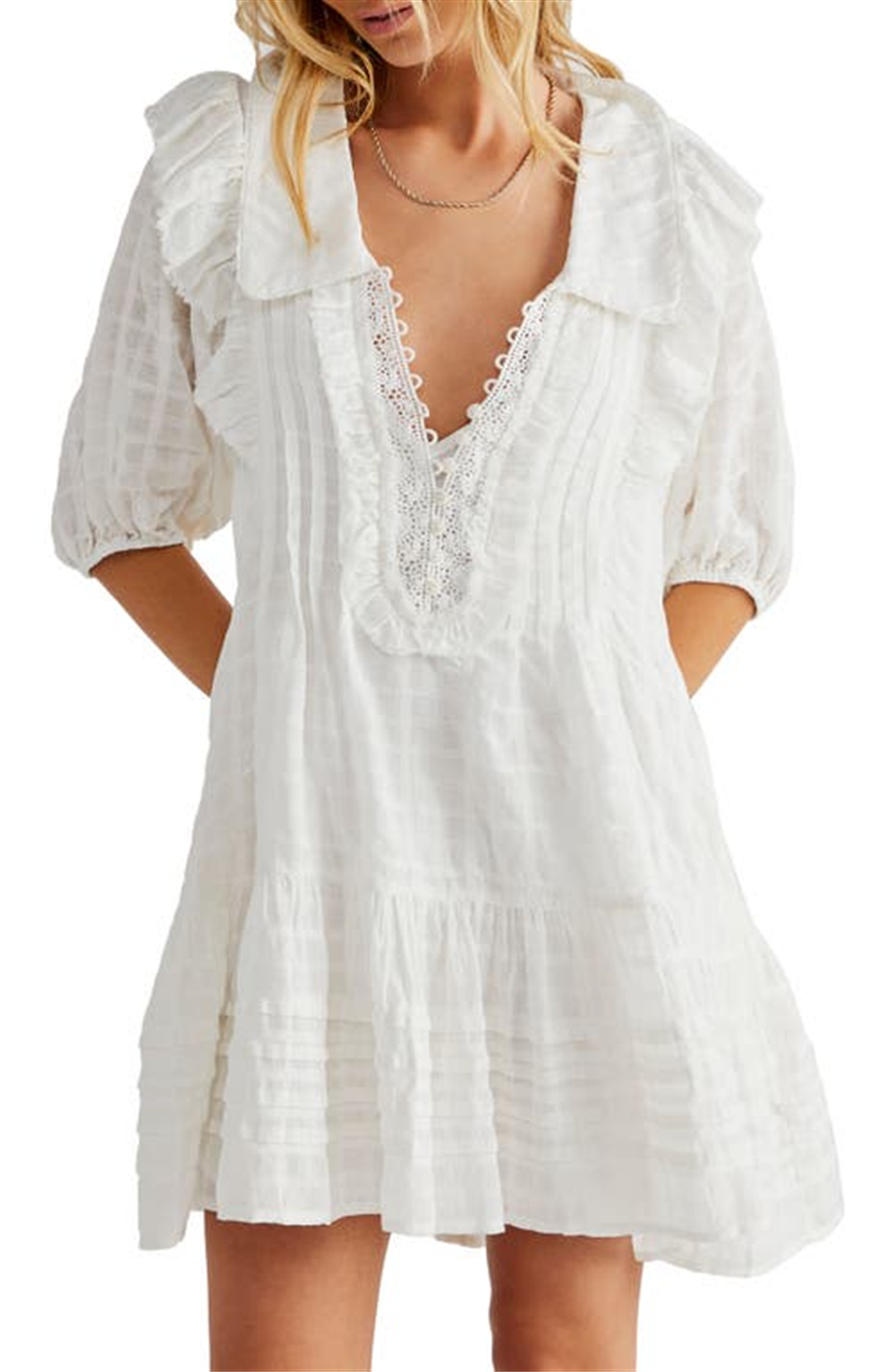 Vestido curto xadrez Elora Tonal Windowpane da Free People para mulheres, tamanho XS