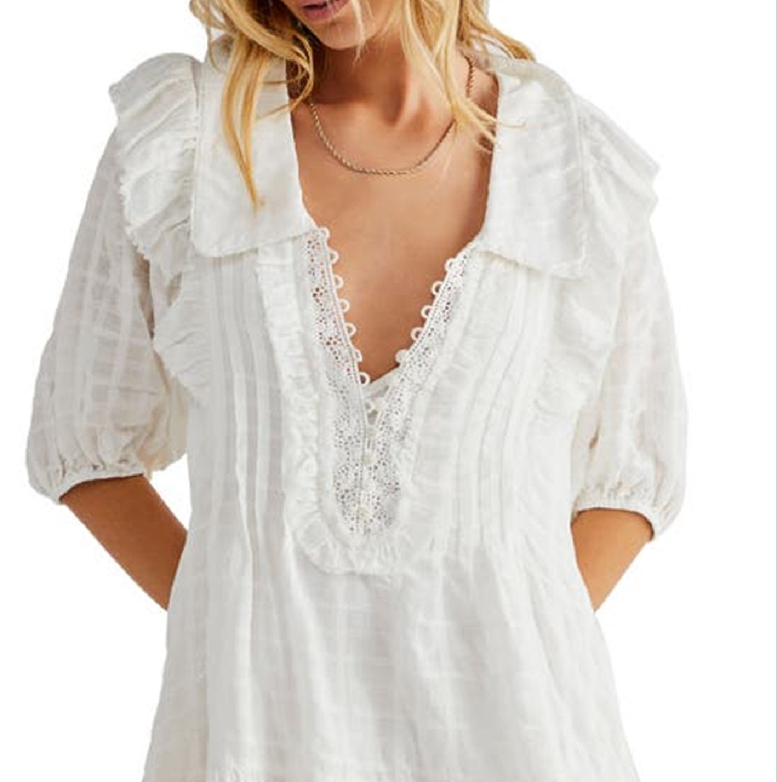 Vestido curto xadrez Elora Tonal Windowpane da Free People para mulheres, tamanho pequeno, branco