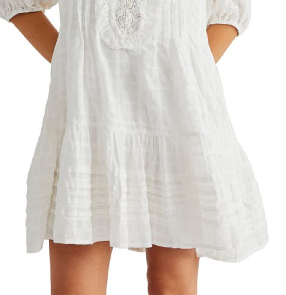 Vestido curto xadrez Elora Tonal Windowpane da Free People para mulheres, tamanho pequeno, branco