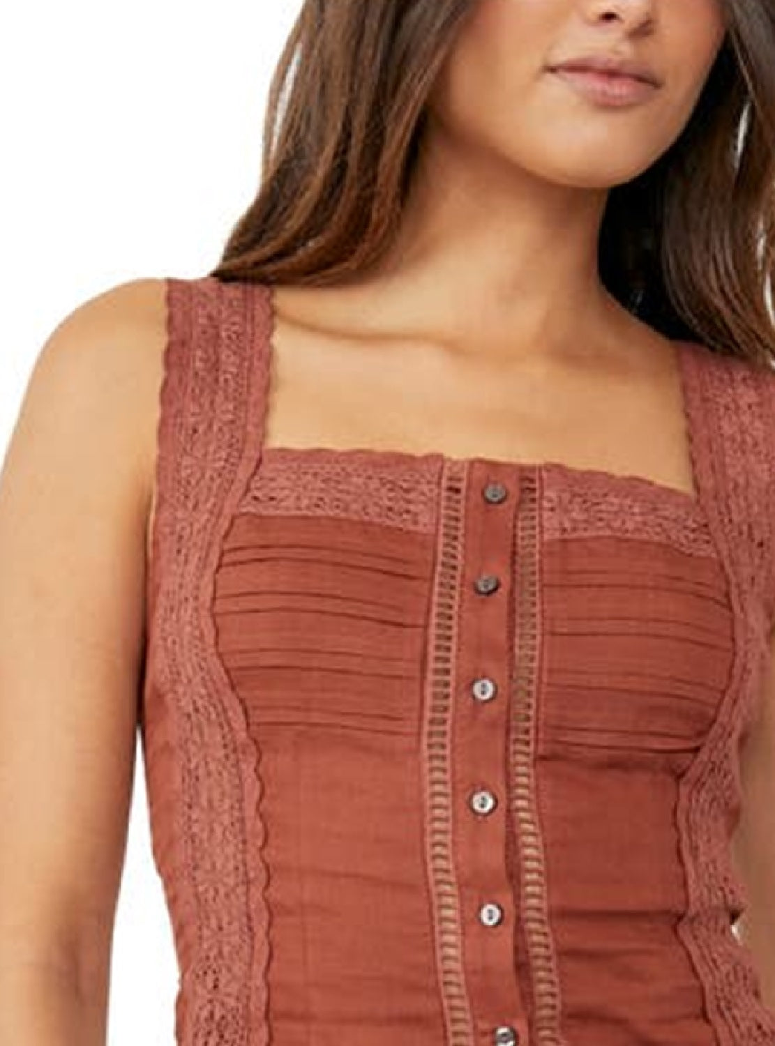 Camiseta regata Maggie Lace feminina Free People marrom tamanho X-S