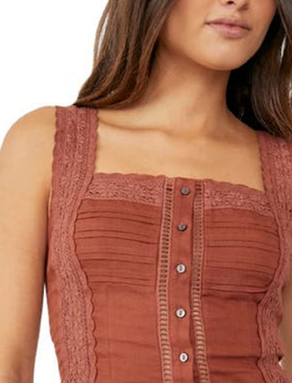 Regata Maggie Lace Feminina Free People em Casca de Coco Marrom Tamanho Grande