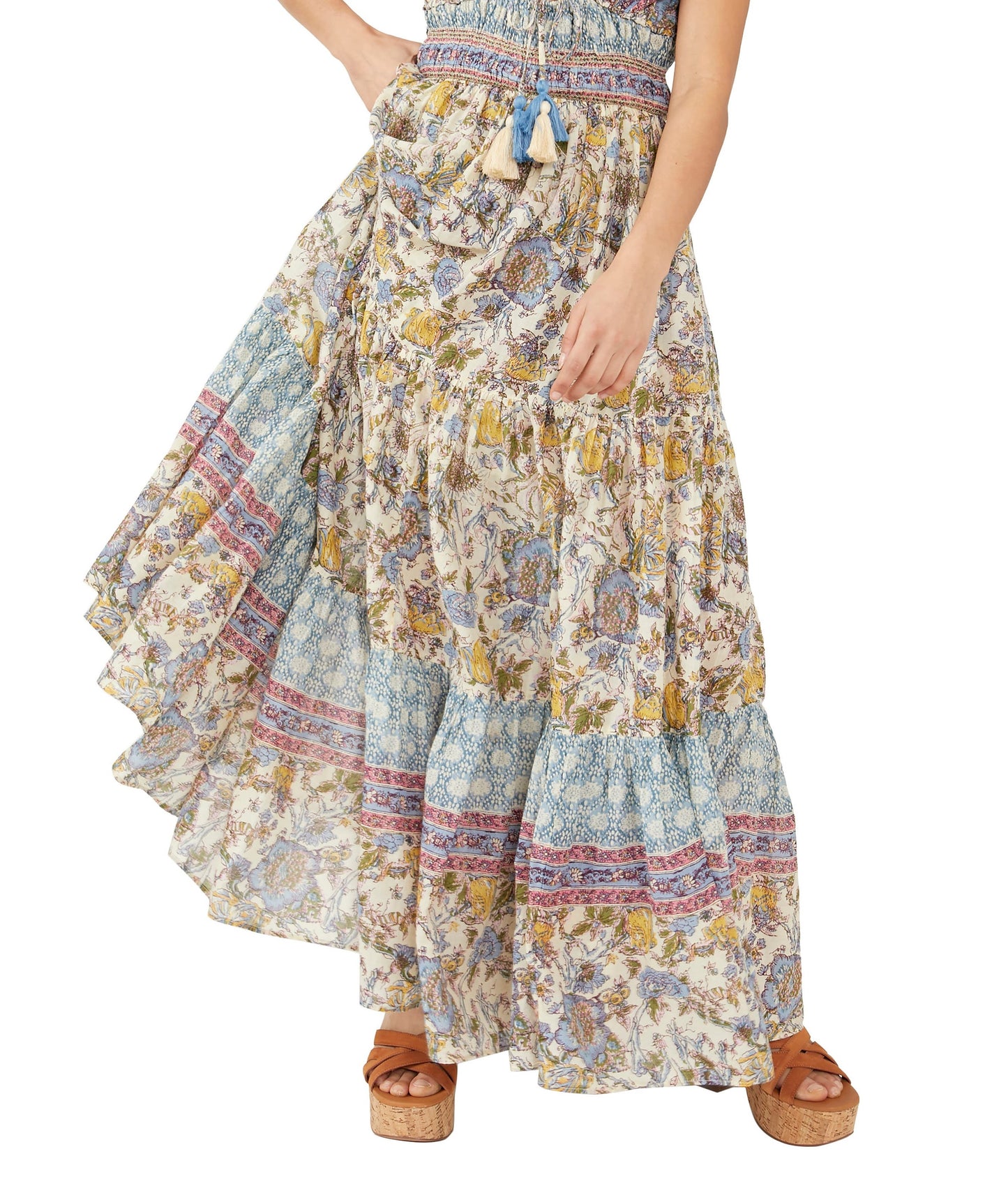 Vestido longo estampado Real Love da Free People para mulheres, cinza, tamanho grande