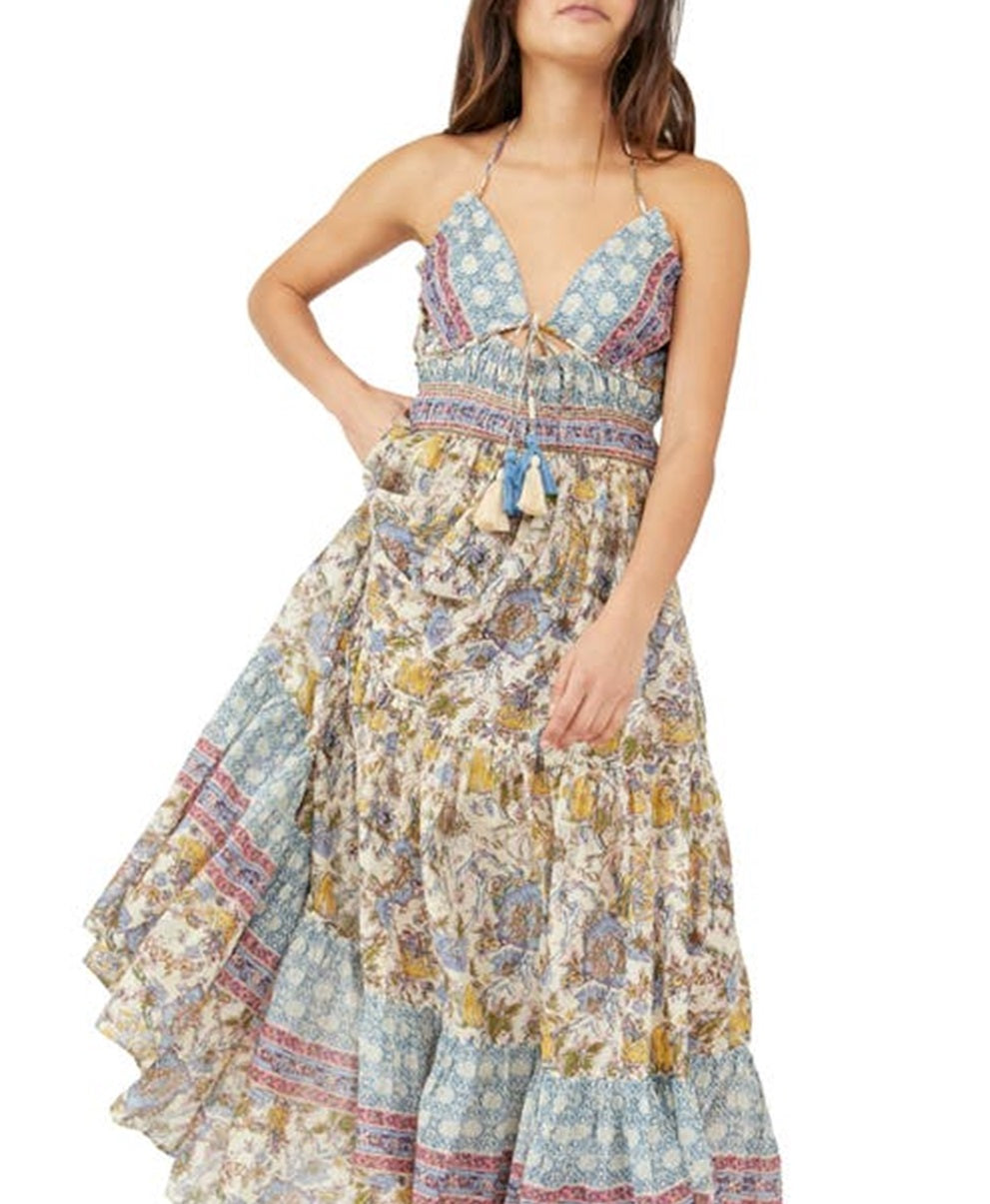 Vestido longo estampado Real Love da Free People para mulheres, marrom, tamanho extragrande