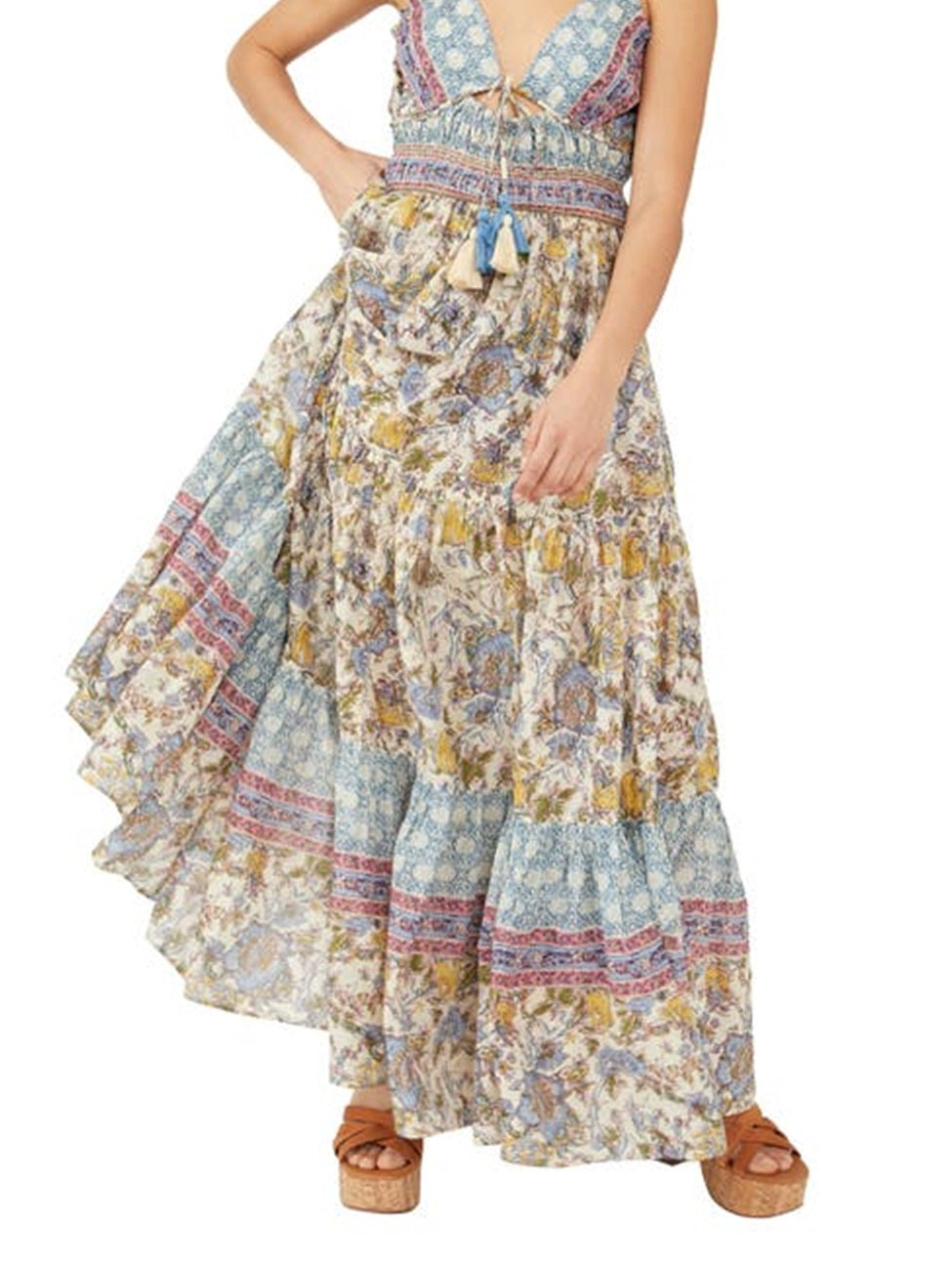 Vestido longo estampado Real Love da Free People para mulheres, marrom, tamanho extragrande