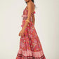 Vestido longo estampado Real Love da Free People para mulheres, tamanho grande, vermelho