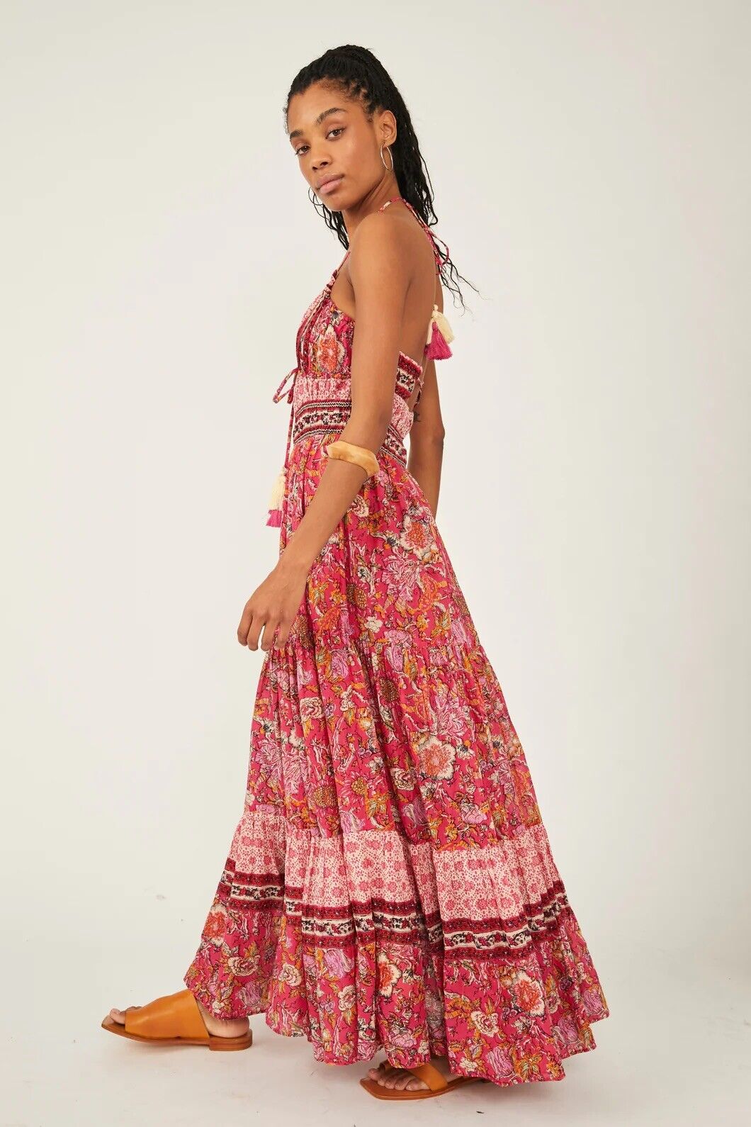 Vestido longo estampado Real Love da Free People para mulheres, tamanho grande, vermelho