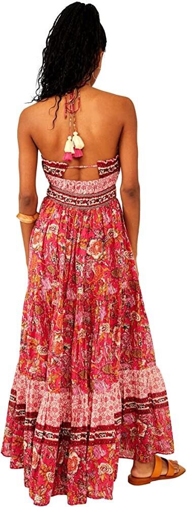 Vestido longo estampado Real Love da Free People para mulheres, tamanho grande, vermelho