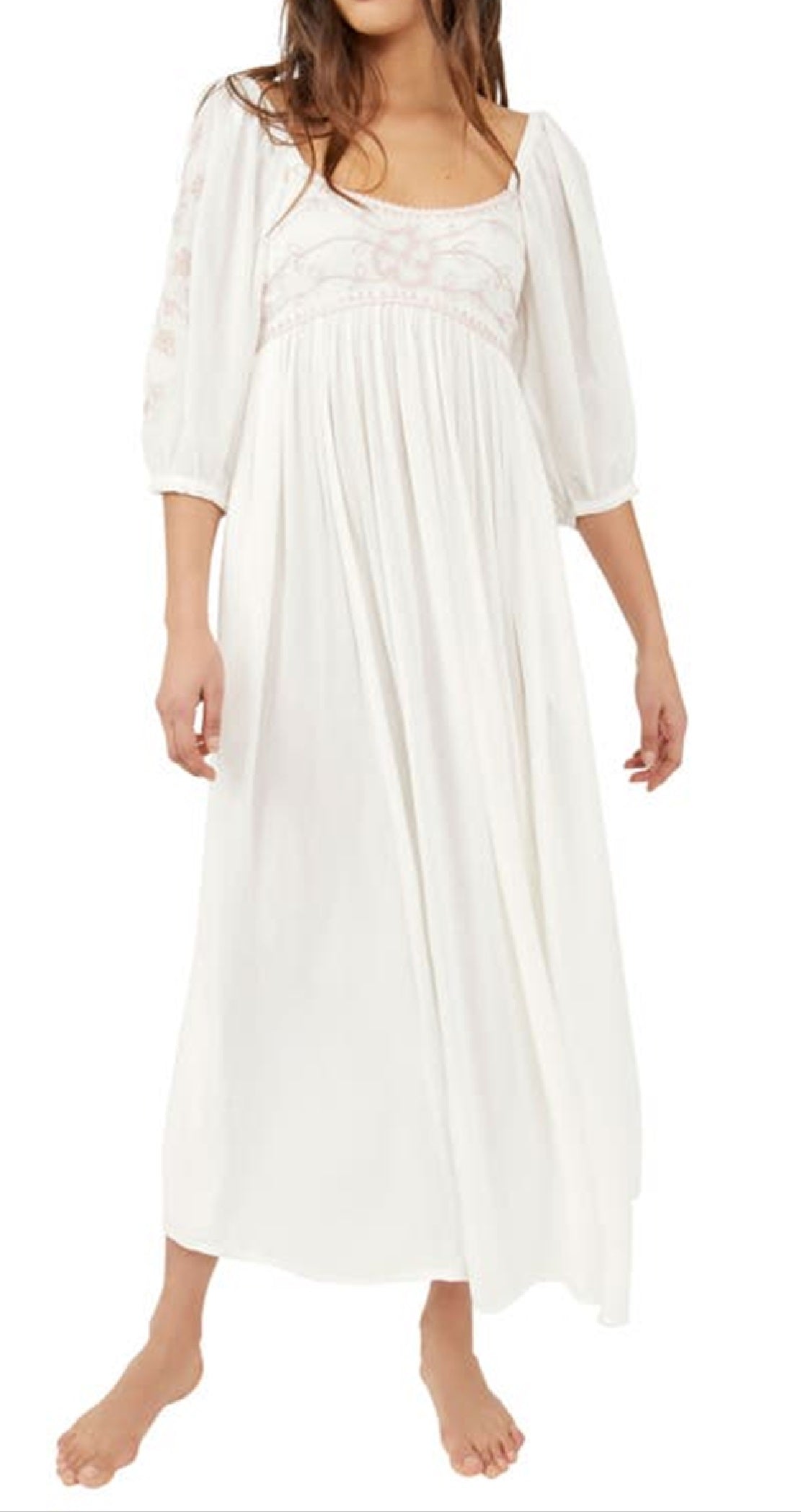 Vestido longo Wedgewood feminino Free People, branco, tamanho X-S