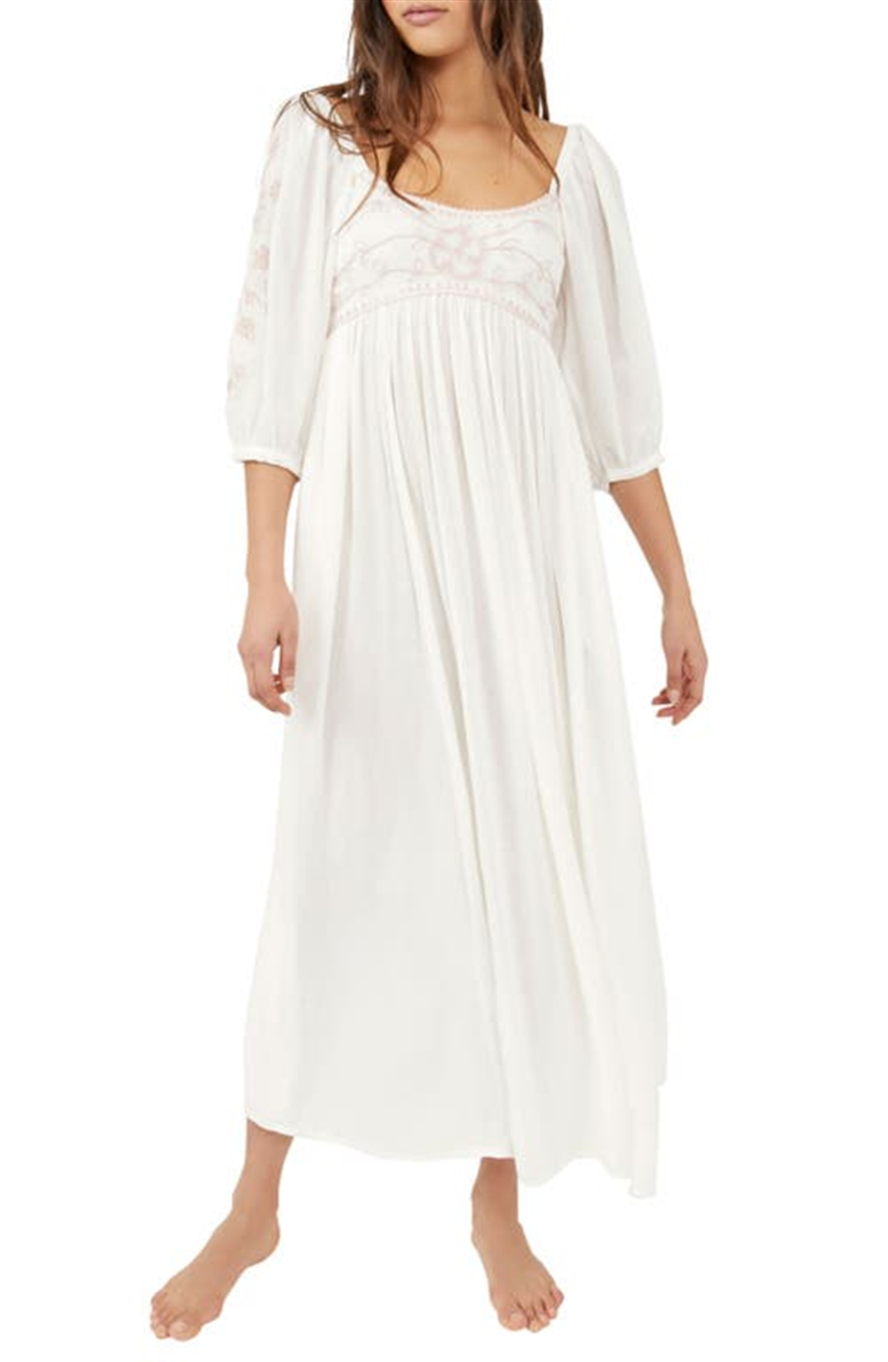Vestido longo Wedgewood feminino Free People, branco, tamanho pequeno